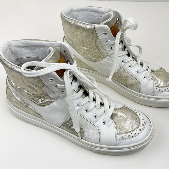 Louis Vuitton High Top Sneakers White and Silver gold Size EU 36 - Picture 2 of 12